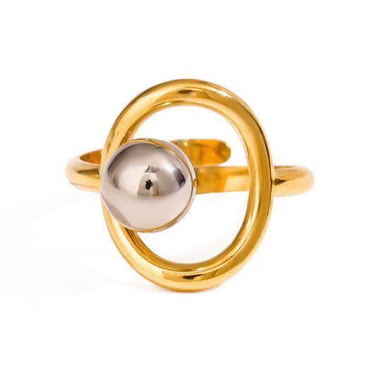 Modern Two-Tone Beaded Ring - Adjustable Open Band Titanium Steel Ring