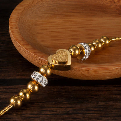 Zircon Heart Bracelet - Matte Bead & Stainless Steel Chain | Minimalist Elegant Jewelry for Women