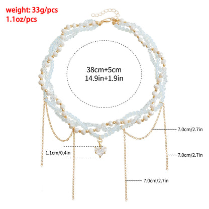 Glass Crystal Heart Pendant Necklace - Multi-Layer Fringe Choker for Women | Luxe Boho Layered Chain