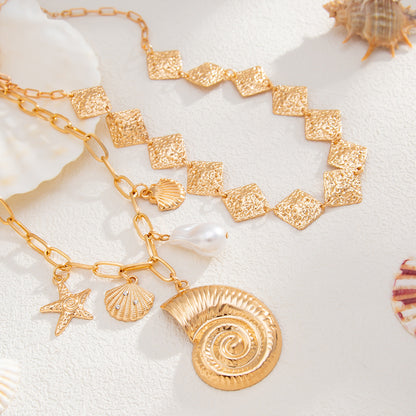 Starfish & Seashell Pendant Layered Necklace