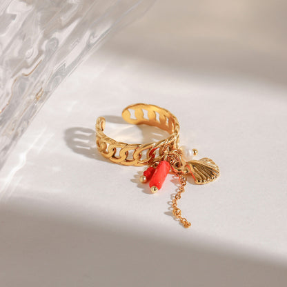 Boho Shell & Crystal Pendant with Twist Titanium Ring