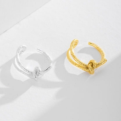 Irregular Creative Line Knotted Ring S925 Sterling Silver Ring Personality Bends and Hitches Lines Open Ring