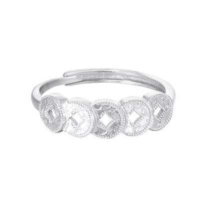 S925 Sterling Silver Ring Money Comes in Abundance Copper Coin Ring New Chinese Style National Trend Crushed Ice Five Emperor Coins Fashion CNC Ring