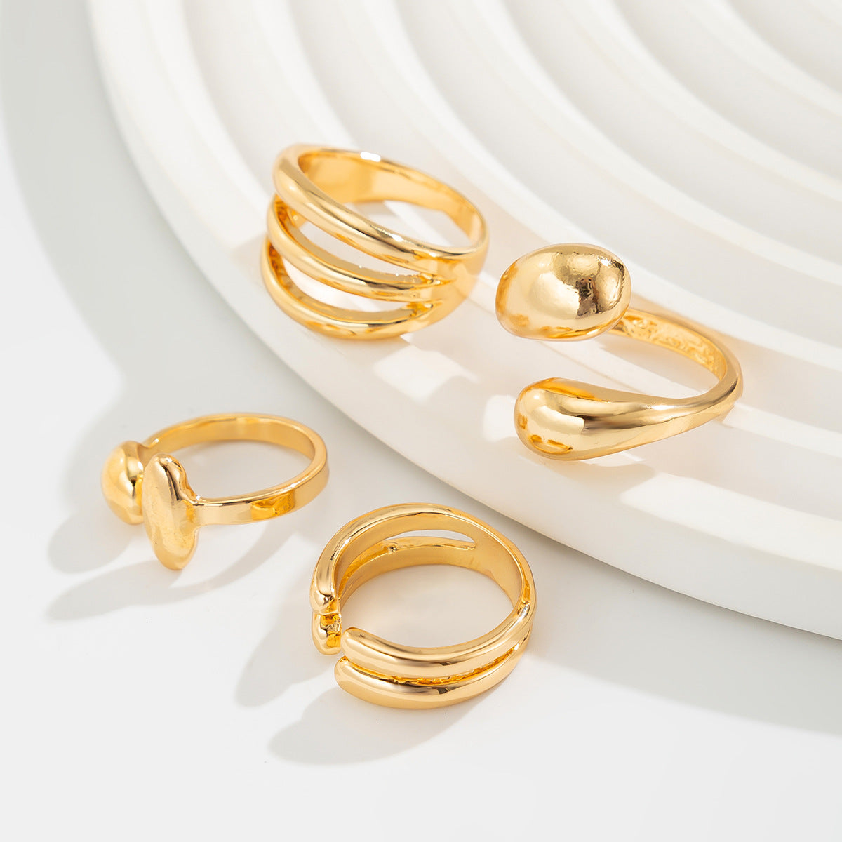 Polished Irregular Geometric Joint Rings Hip-Hop Style Women's Fashion Ring Set