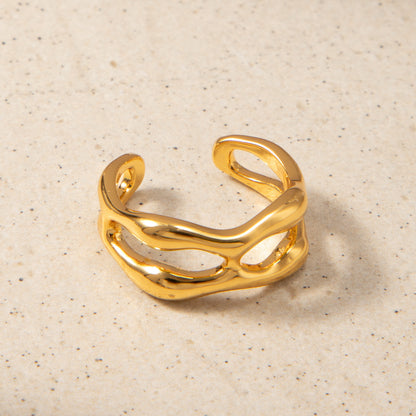 18K Gold Plated Minimalist Geometric Ring - Adjustable Open Stackable Finger Ring for Women | Y2K Dainty Jewelry