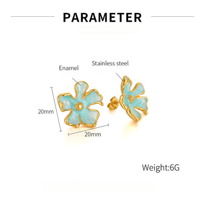 Artisanal Enamel Floral Studs - Paris Inspired Titanium Jewelry, Sweet & Elegant