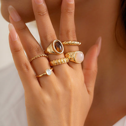 Minimalist Gemstone Rings Set - Irregular Stackable Rings for Women | Edgy Metallic Jewelry | Indie Fashion Accessory