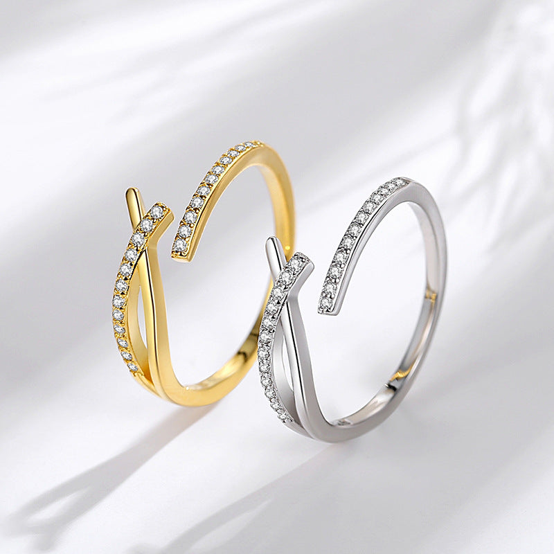 Sterling Silver Cross Over Ring Adjustable Minimalist Viral Y2K Stackable Ring