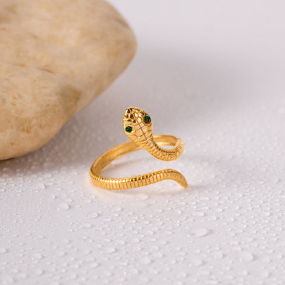 Minimalist Curved Snake Ring - Vintage Titanium Steel Coiled Band, Edgy Statement Jewelry
