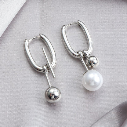U-Shaped Pearl Earrings - Hollow Geometric Drop Ear Climbers | Minimalist Shell Jewelry