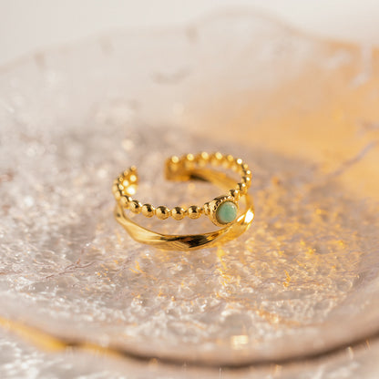 French Vintage Royal Ring - Genuine Natural Stone, Baroque Style Titanium Jewelry, Luxe Women's Statement Ring