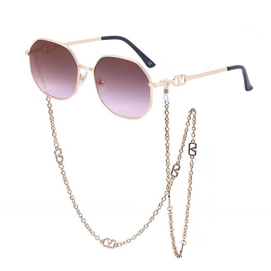 Trendy Internet Celebrity Style Anti-Drop Chain Strap Irregular Polygonal Full Frame Sunglasses