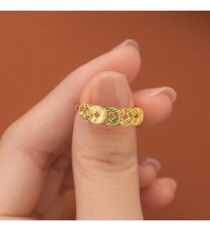 S925 Sterling Silver Ring Money Comes in Abundance Copper Coin Ring New Chinese Style National Trend Crushed Ice Five Emperor Coins Fashion CNC Ring