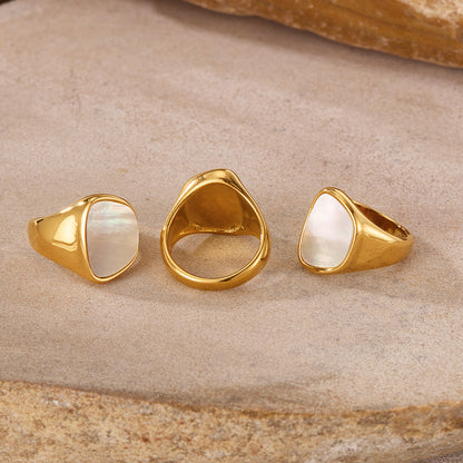 Minimalist Geometric Seashell Ring – Titanium Steel Women's Band, Edgy Stylish Jewelry