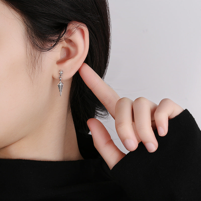 S925 Sterling Silver Earrings Diamond-Shaped Exquisite Pattern Rock Style Unisex Ear Studs