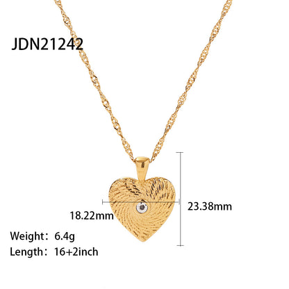Retro Heart Pendant Necklace – Titanium Steel with Zirconia