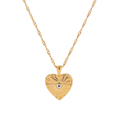 Retro Heart Pendant Necklace – Titanium Steel with Zirconia