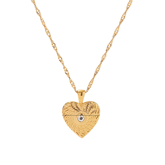 Retro Heart Pendant Necklace – Titanium Steel with Zirconia