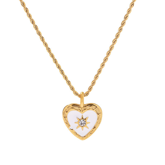 Vintage Stainless Steel & Titanium Love Heart Necklace with Zircon