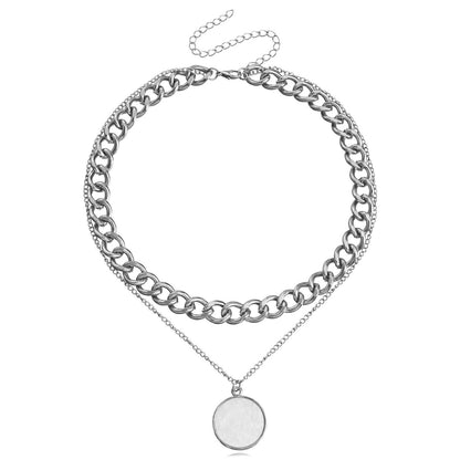 Minimalist Two-Tier Necklace for Women - Natural Shell Pendant with Raw Aluminum Link Chain | 90s Retro Dainty Jewelry