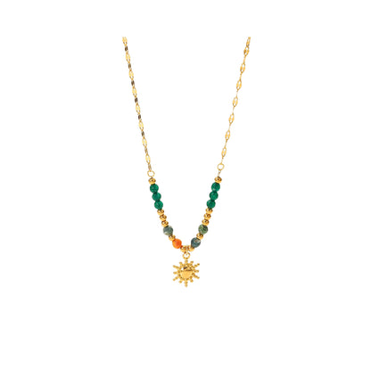 Boho Sun Pendant Stainless Steel Necklace with Natural Stone Vintage French Inspired Jewelry