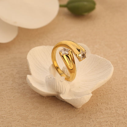 Adjustable Star Ring - 18k Gold Plated Titanium Steel Celestial Jewelry, Minimalist Open Ring for Women