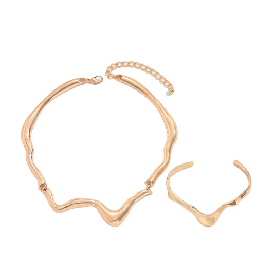 Liquid Lava Metal Jewelry Set for Women - Modern Twist Collar Necklace & Bracelet | Edgy Contemporary Statement Set