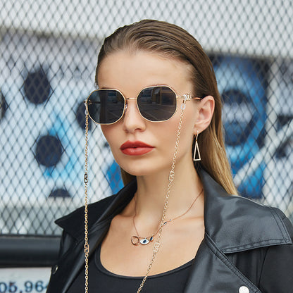 Trendy Internet Celebrity Style Anti-Drop Chain Strap Irregular Polygonal Full Frame Sunglasses