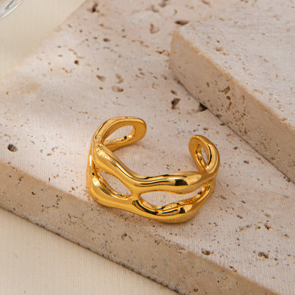 18K Gold Plated Minimalist Geometric Ring - Adjustable Open Stackable Finger Ring for Women | Y2K Dainty Jewelry