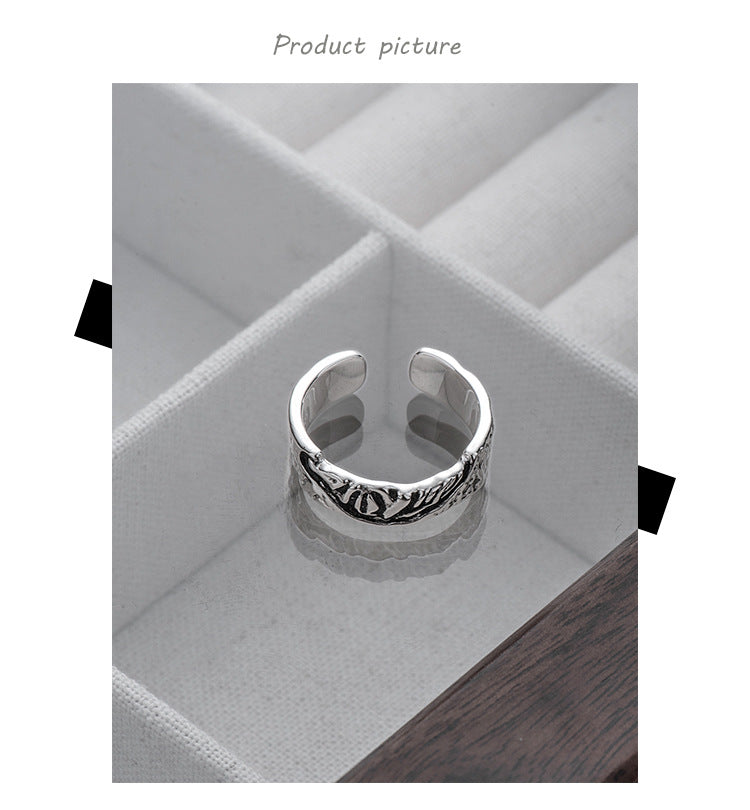Boho Hammered Silver Ring - Unique Pitted Texture Adjustab Ring for Women & Men