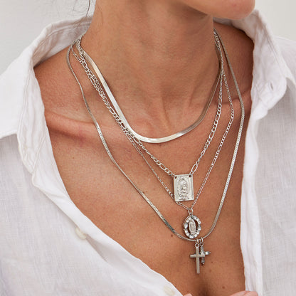 Layered Cross Pendant Necklace - Long Love Knot & Bow Choker for Women | Dainty Layering Chains