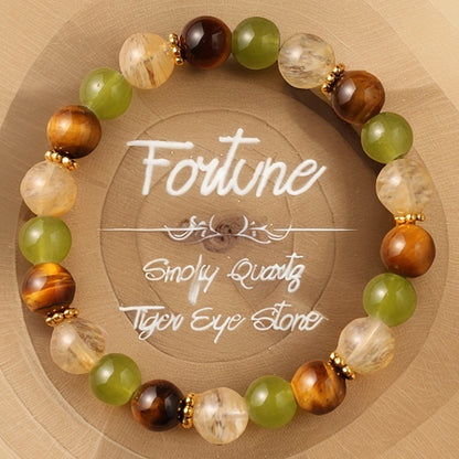 Natural Stone Bracelet Tiger Eye Stone Green Aventurine Yellow Crystal Wealth Bracelet Forest Style For Fortune