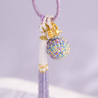 'Make It Happen' Purple Crystal Wish Fulfilling Bag Charm - Temple Style Rope Spiritual Pendant