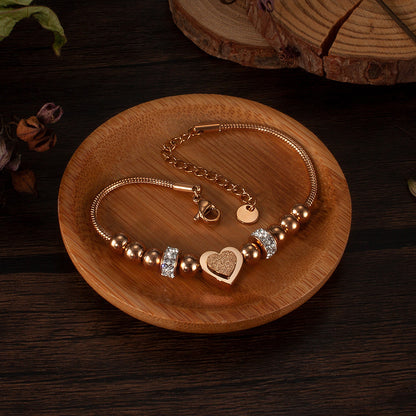 Zircon Heart Bracelet - Matte Bead & Stainless Steel Chain | Minimalist Elegant Jewelry for Women