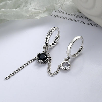 S925 Sterling Silver Black Zirconia Drop Earrings – Y2K Hoop Earrings with Double Leverback & Tassel Design |   Viral TikTok Jewelry