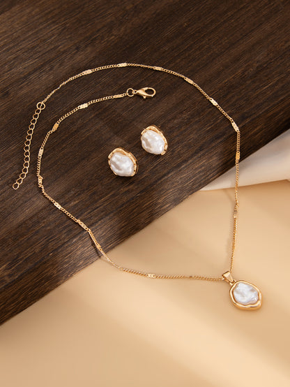 Trendy Pearl-like Jewelry Set - Matching Necklace and Stud Earrings | Women's Fashion Accessories