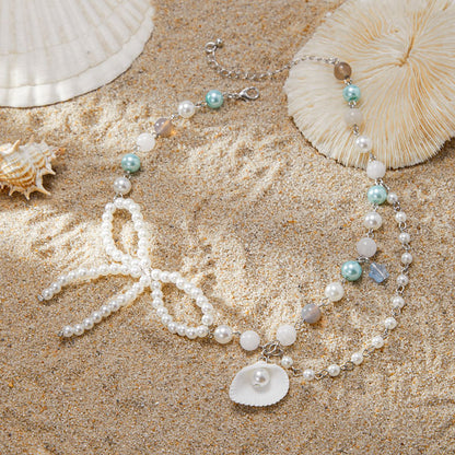 French-Inspired Pearl Beaded Necklace Dainty Layering Chain Y2K Jewelry for Women