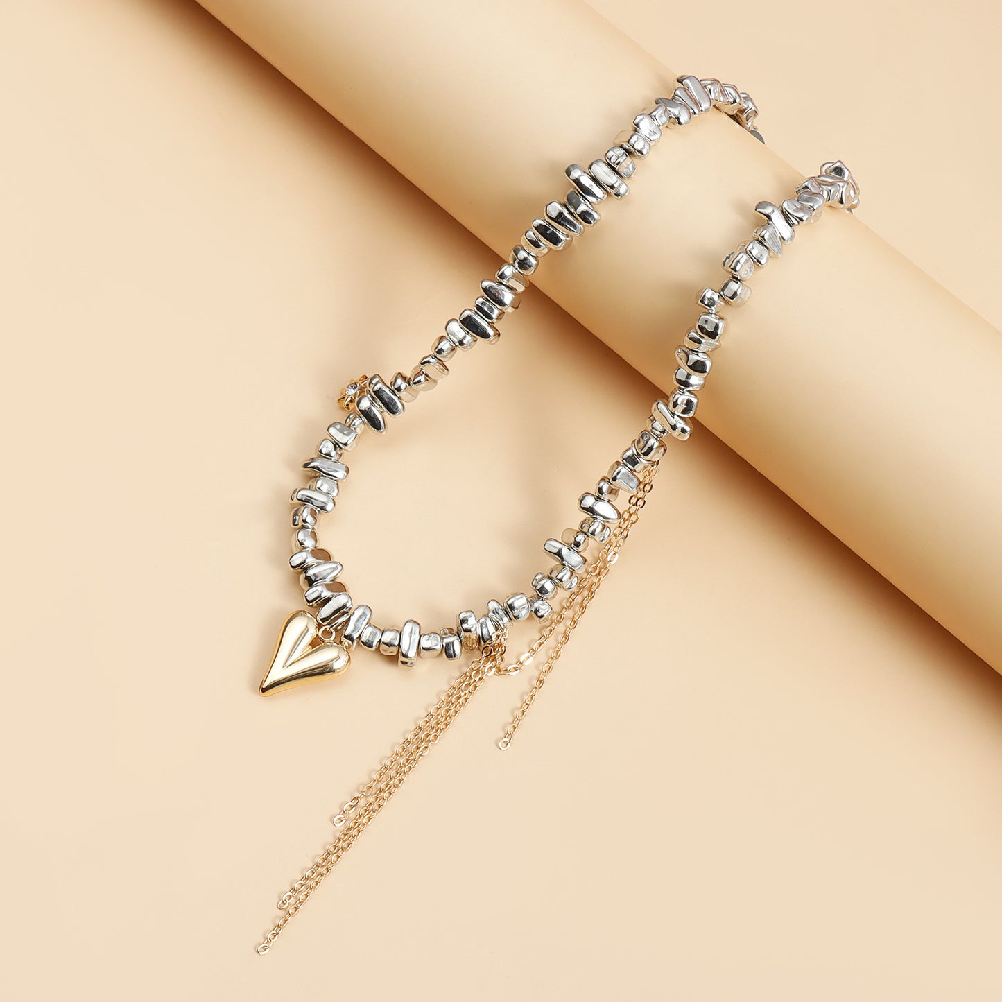 Heart Fringe Pendant Necklace - Asymmetric Beaded Choker Chain | Y2K Dainty Layered Jewelry for Women
