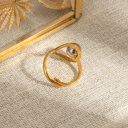 Modern Two-Tone Beaded Ring - Adjustable Open Band Titanium Steel Ring