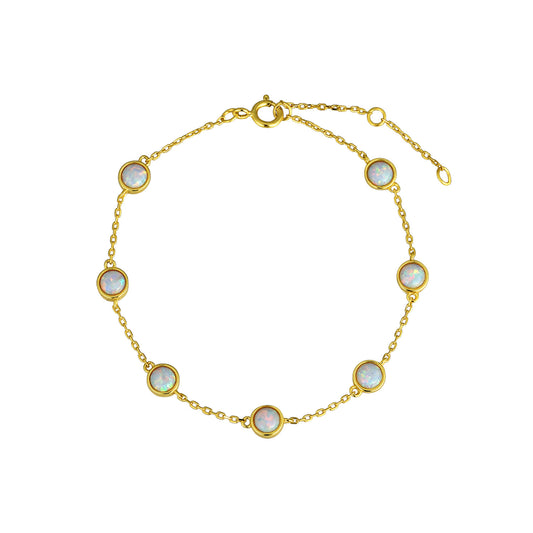 S925 Sterling Silver 7 Opal Thin Bracelet Light Luxury High-end Versatile Jewelry Ins Gift Internet Celebrity Silver Bracelet