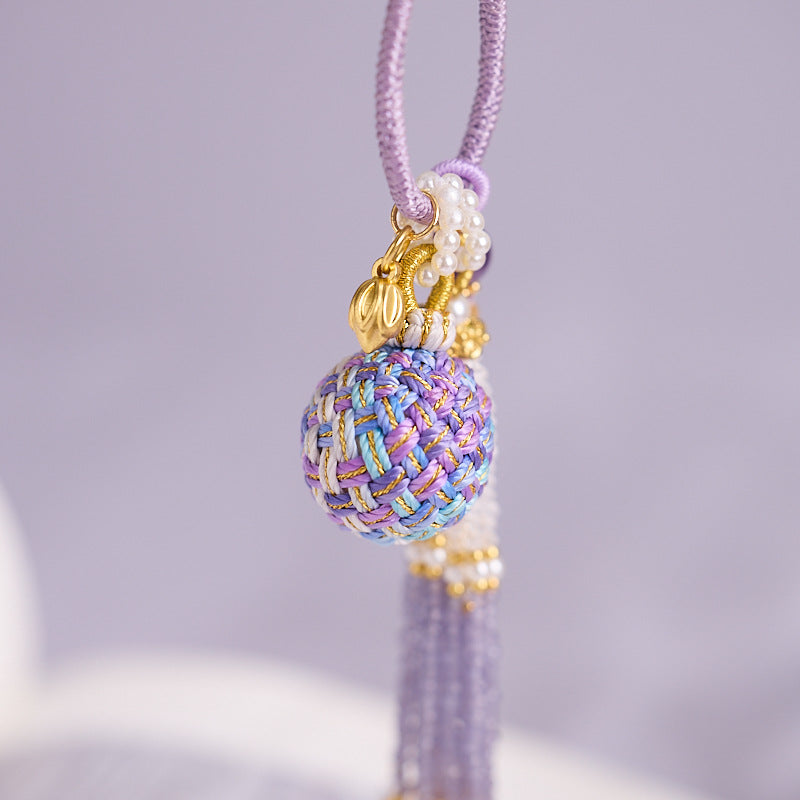 'Make It Happen' Purple Crystal Wish Fulfilling Bag Charm - Temple Style Rope Spiritual Pendant