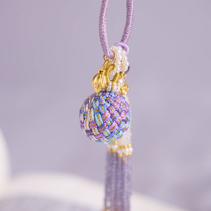 'Make It Happen' Purple Crystal Wish Fulfilling Bag Charm - Temple Style Rope Spiritual Pendant