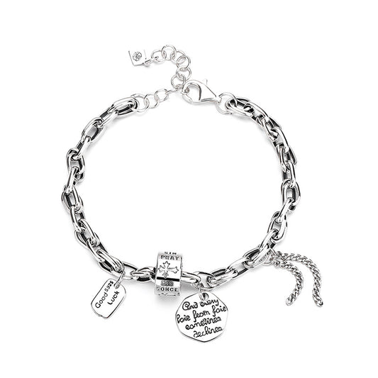 S925 Sterling Silver Bracelet Vintage Oxidized Personality Design Flower Tube Simple Fresh Bracelet