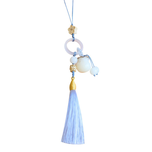 Vintage Chinese Style Coin Bag Charm - Bodhi Bead & Tassel Pendant
