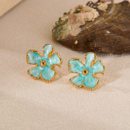 Artisanal Enamel Floral Studs - Paris Inspired Titanium Jewelry, Sweet & Elegant