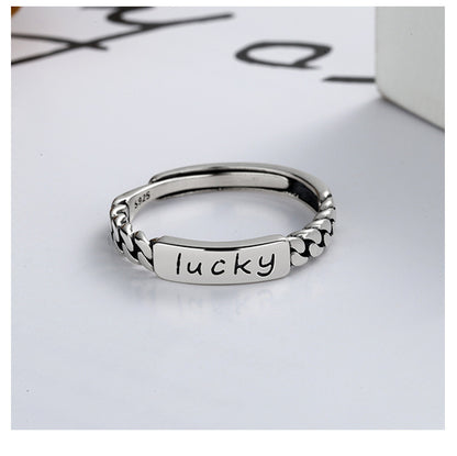 S925 Sterling Silver Ring Lucky Fashion Ins Trend Simple Adjustable Ring