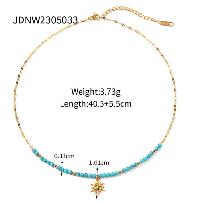 Sun Pendant Necklace for Women Turquoise Gemstone Titanium Steel Chain