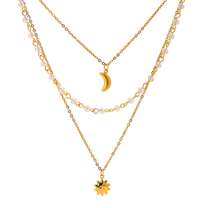 Dainty Moon Star Necklace Stainless Steel Boho Layering Chain