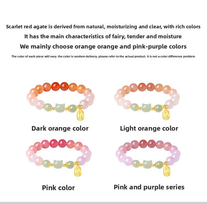 Red Agate & Hetian Jade Cat Bracelet - 925 Sterling Silver Chinese Style Jewelry | Unique Valentine's Gift for Women