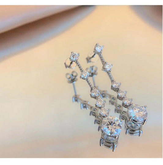 Moissanite Earrings Elegant Heavy Craft Long Tassel S925 Sterling Silver Drop Earrings